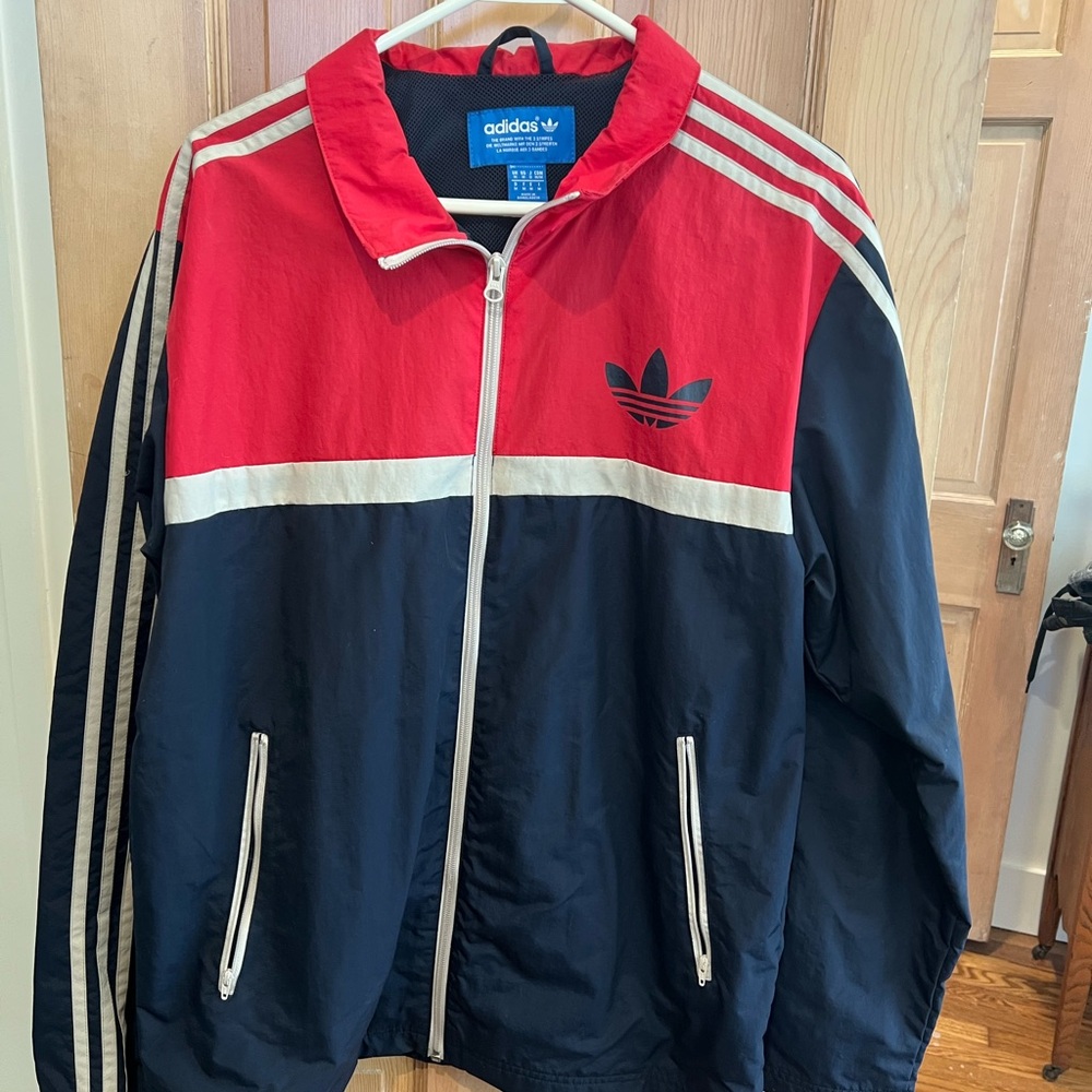 Adidas Red and Blue Windbreaker with White Stripes